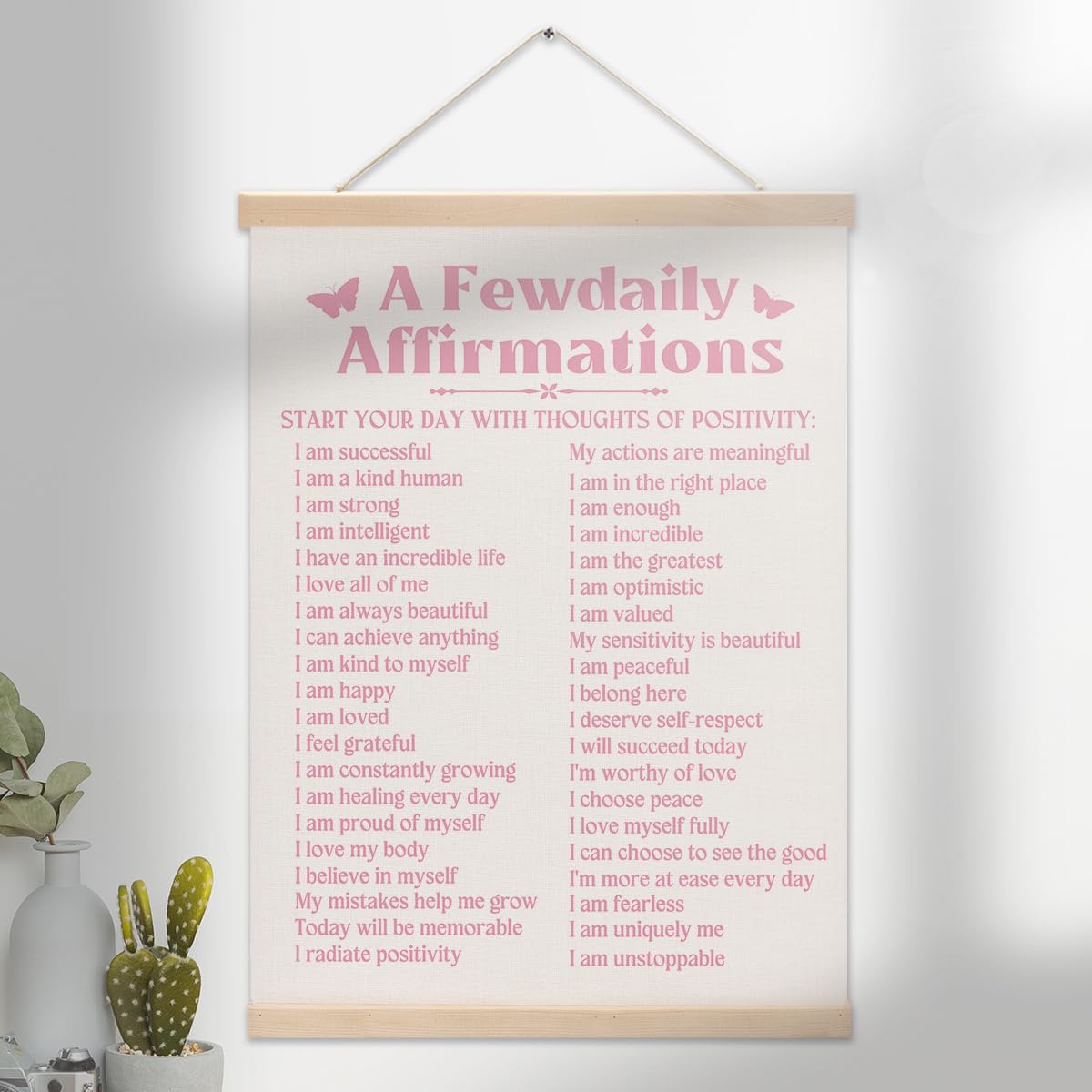 HKDGVRTB Motivational Positive Affirmations Pink Wall Decor,A Few Daily Affirmations Wall Art for Teen Girls Inspirational Gifts for Women, Pink Bedroom Classroom Office Decor