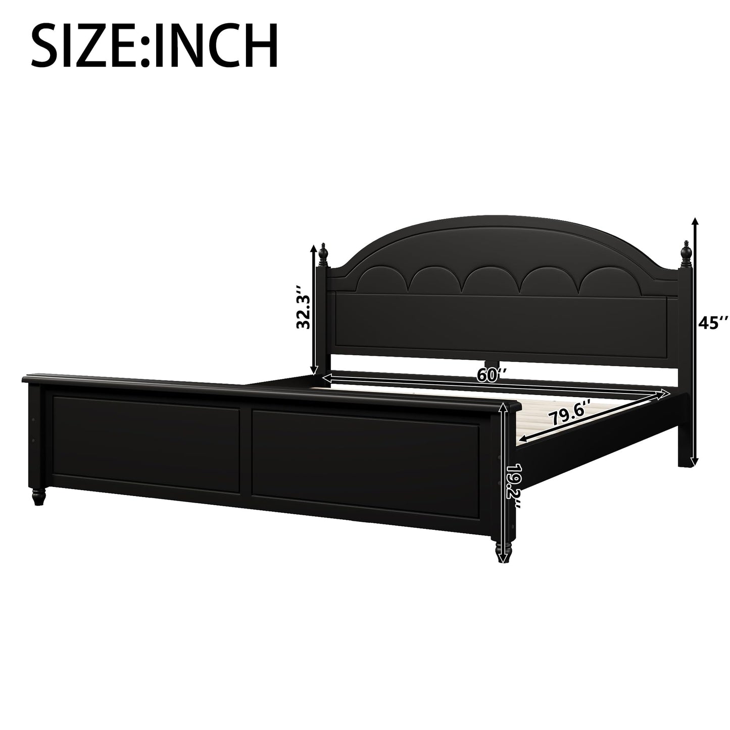 Merax Queen Platform Bed Frame with Arched Headboard, Solid Wood Construction, Classic Elegant Design, Sturdy Support, No Box Spring Needed, Easy Assembly, Black