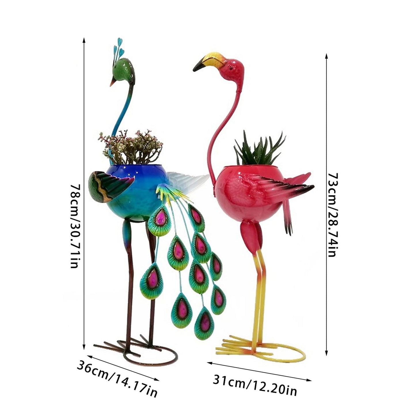 AOOOWER Metal Flamingos Peacocks Decors Planter for Outdoor Plant Metal Planter Gifts for Women Mother Garden Planter Decoration