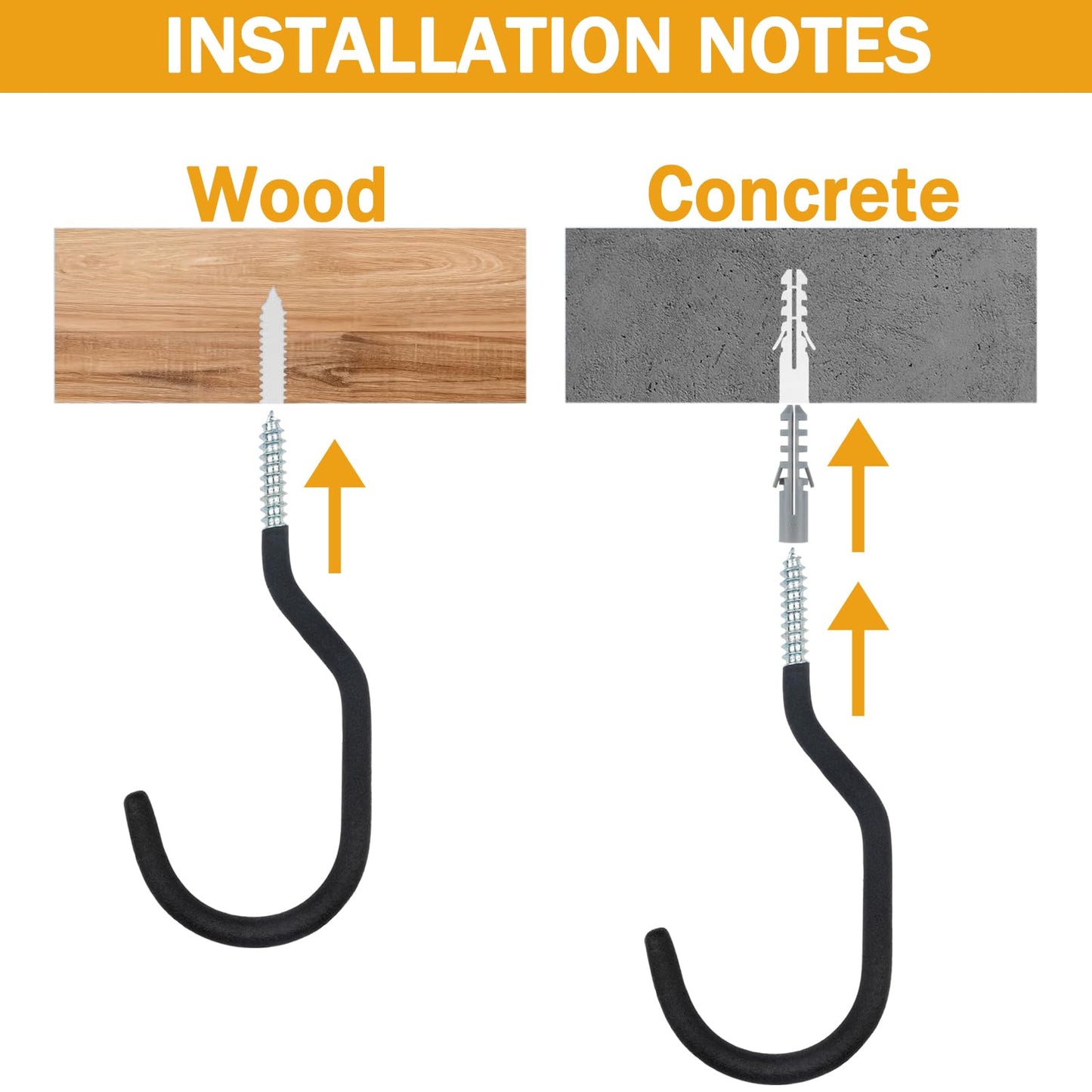KURUI Road Bike Hooks for Garage Wall, 6 Pack Heavy Duty Bicycle Hangers for Hanging, Wall Mount Bicycle Storage for Ceilings, No Drill Large Ceiling Hooks for Hanging Plants