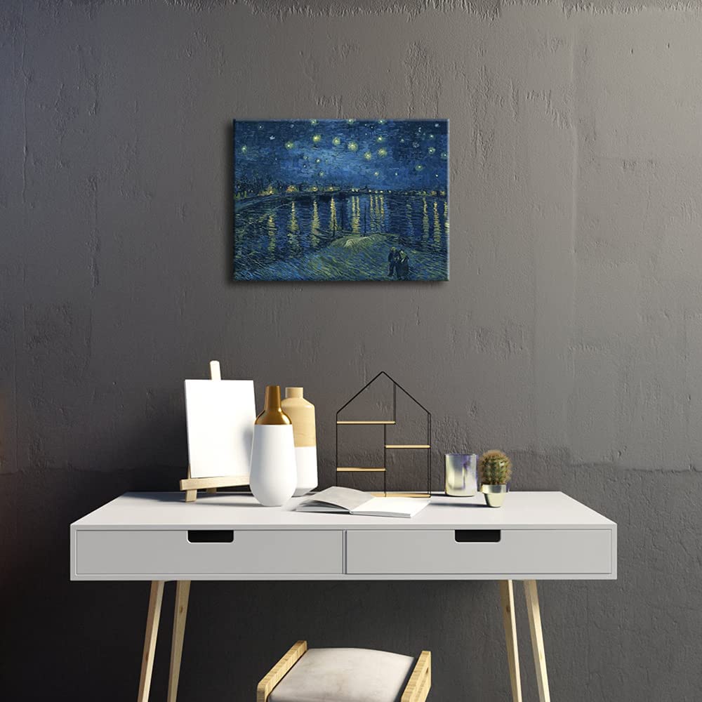 Wieco Art Starry Night Over the Rhone by Van Gogh Famous Oil Paintings Reproduction Modern Canvas Print Artwork Seascape Pictures on Canvas Wall Art for Home Office Decorations