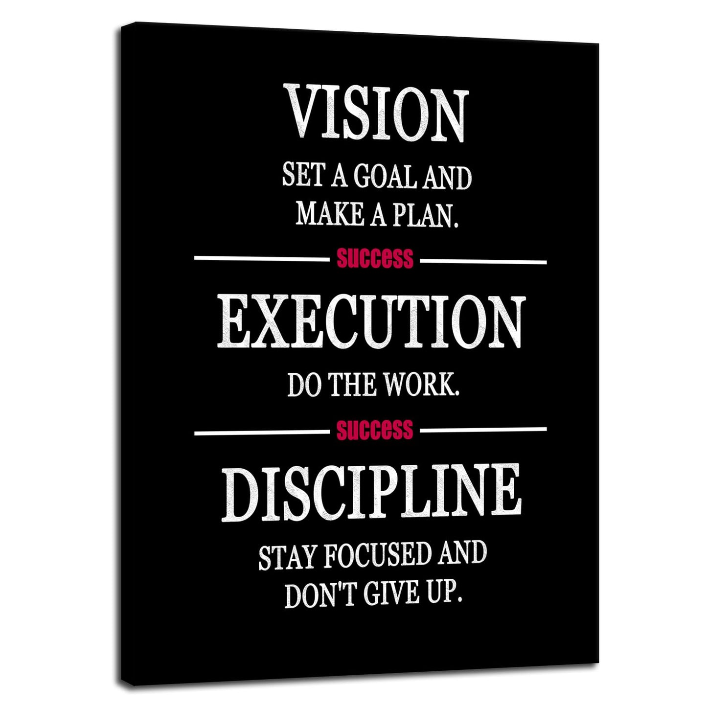 Formula for Success is VISION EXECUTION DISCIPLINE Inspirational Wall Decor Printed Canvas Poster Motivational Wall Art for Company Office Bedroom Living Room Framed Ready to Hang [18" W X 24" H]