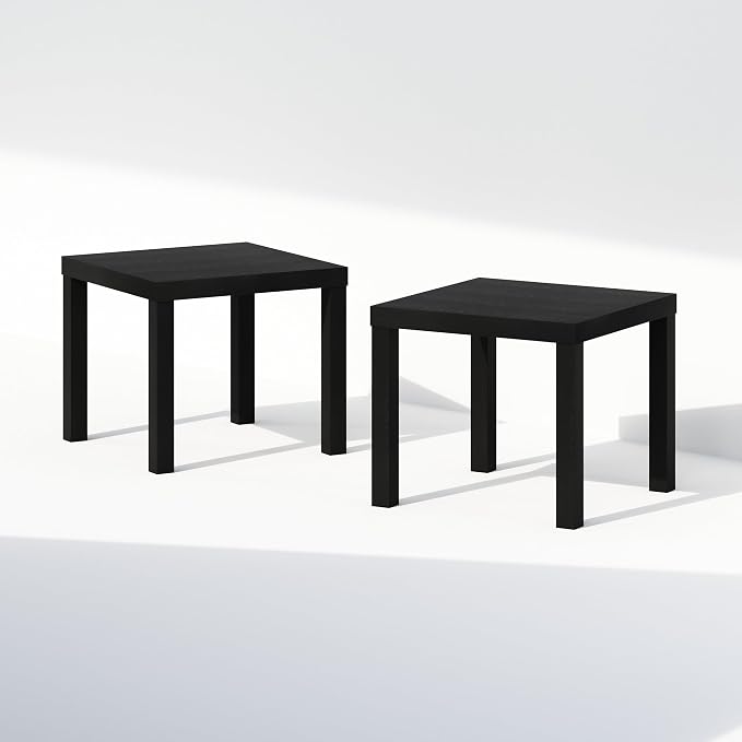 Furinno Classic Coffee Table Set of 2, Square Modern Coffee Table with Triple Thick Tabletop, Side Table with 4 Legs, for Living Room, Bedroom, Home Office, Black