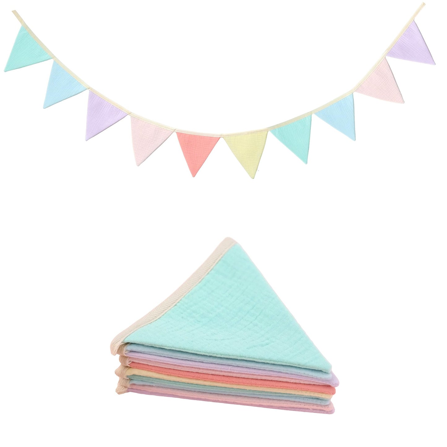 JUIIZAY Pennant Banner Flags Pastel Fabric Triangle Bunting Garland for Playroom Nursery Decor Hanging Party Decorations