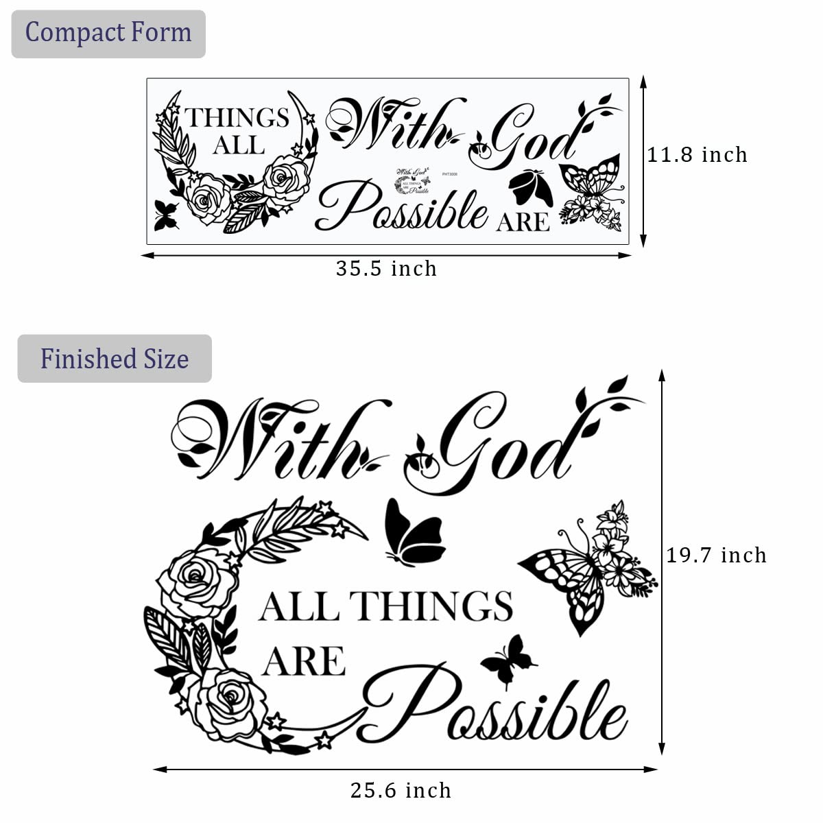 Inspirational God Things are Possible Vinyl Wall Sticker Peel and Stick Quote Bible Sticker Christian Wall Decor Quote Wall Art Stickers for Home Walls Living Room Bedroom Decoration