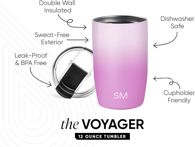 Simple Modern Voyager Tumbler with Flip Lid | Travel Coffee Mug | Insulated Stainless Steel Cold Brew Iced or Hot Coffee Cup | Gifts for Women Men Her Him | 12oz, Violet Dreams