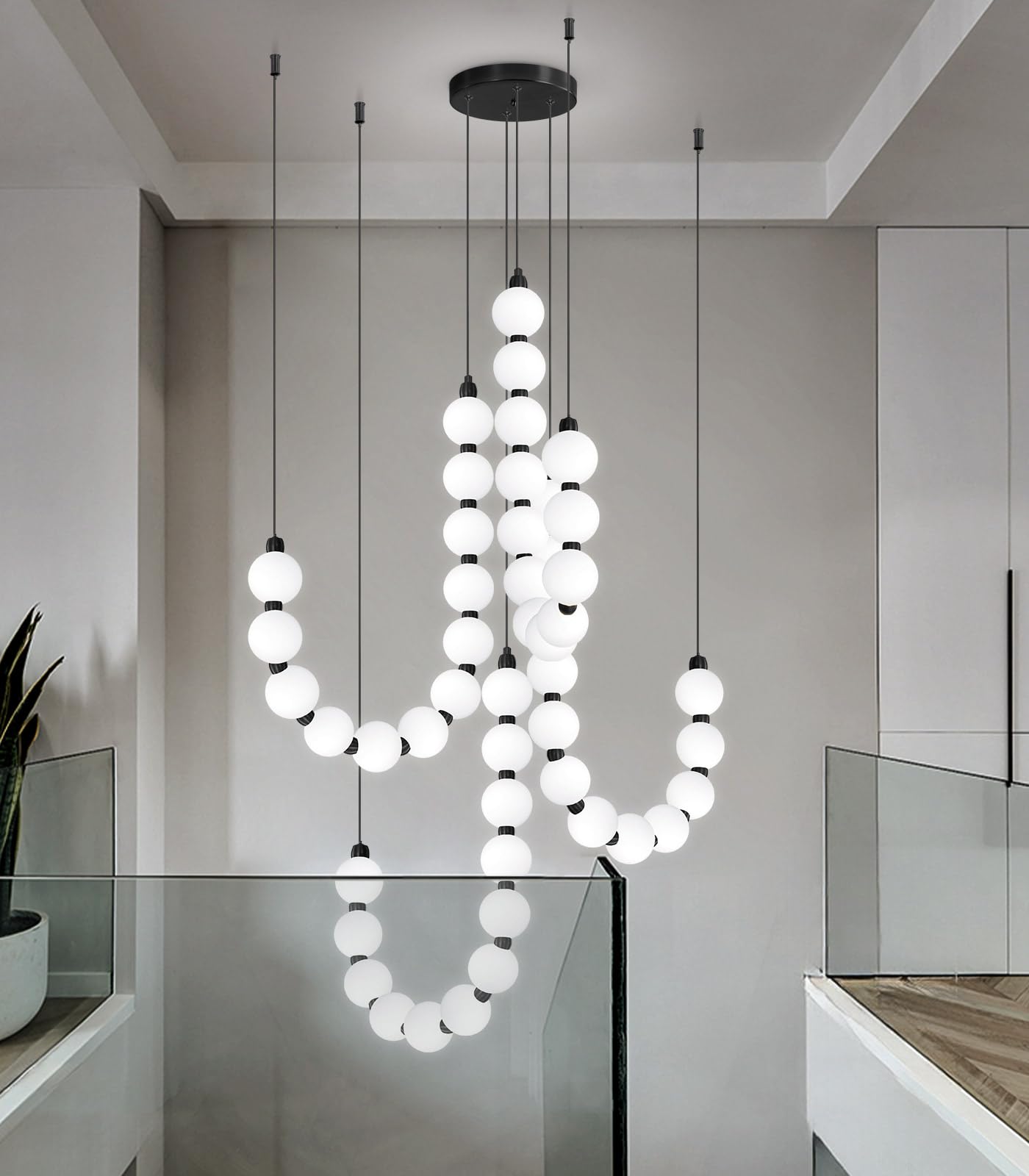 cenozo Modern Chandeliers LED Dimmable Light Acrylic Balls Ceiling Pendant Lighting for Living Room Dining Room Bedroom Adjustable Hanging Lights 90 Watts Black Lamp