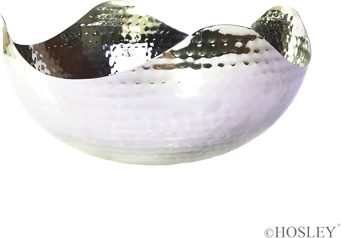 Hosley 10" Long Silver Finish Metal Bowl Modern Elegance for Serving and Decor Contemporary Accent for Stylish Homes Sophisticated