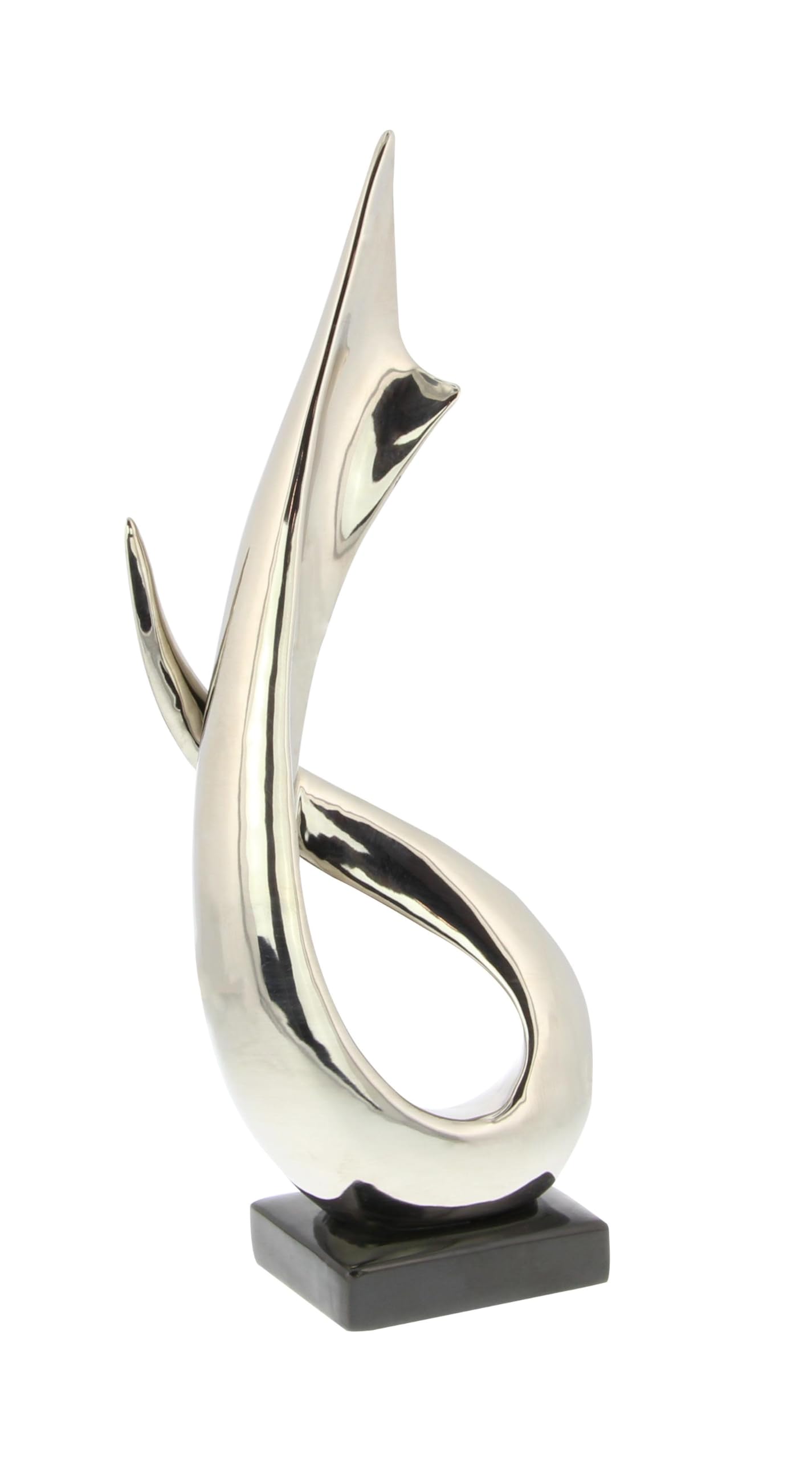 Deco 79 Porcelain Ceramic Abstract Decorative Sculpture Home Decor Statue with Black Base, Accent Figurine 8" x 4" x 17", Silver
