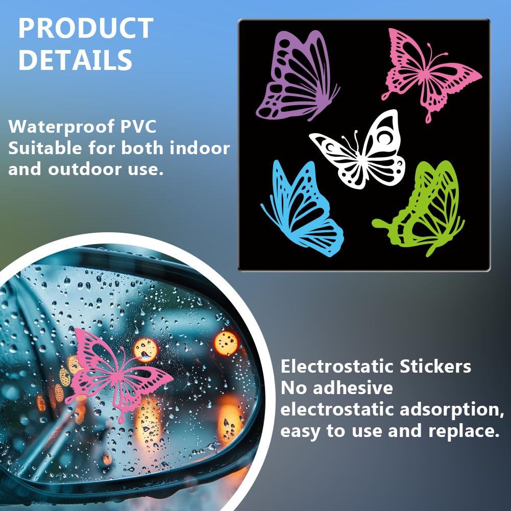 OLYCRAFT 4 Styles/Sheet Rearview Mirror Decal Butterfly Shape Window Stickers Car Side Mirror Sticker Removable Waterproof PVC Stickers for Car Decor Water Bottle Laptop Sticker - 4.5x4.5 inch