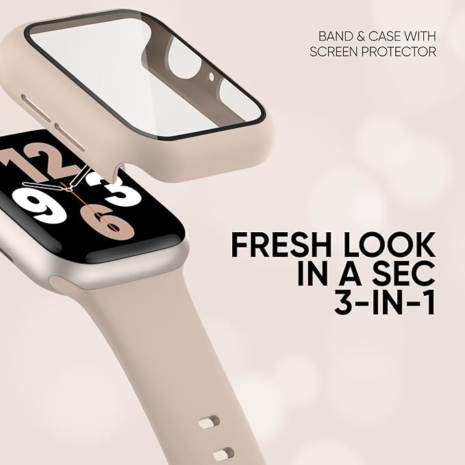 Compatible for Apple Watch Series 11 10 Band 46mm and Case with Screen Protector, Soft Silicone Sport Strap Bands and Protective Cover with Tempered Glass for iWatch Series 11 10