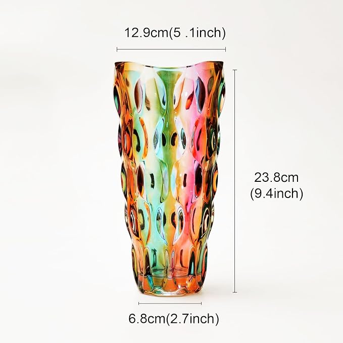 CEMABT 9.5inch 3.4 lb Glass Vases for Flowers Unbreakable Thickened Morden vase for Tables Centerpieces,Colorful,Vintage and Clear Rose Large Flower vases for Bouquet Unique Gifts（Flow Colorful