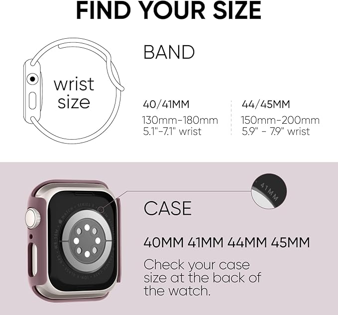 Compatible for Apple Watch Band 40mm 41mm and Case with Screen Protector, Soft Silicone Sport Strap Bands and Protective Cover with Tempered Glass for iWatch Series 9 8 7 SE 6 5 4