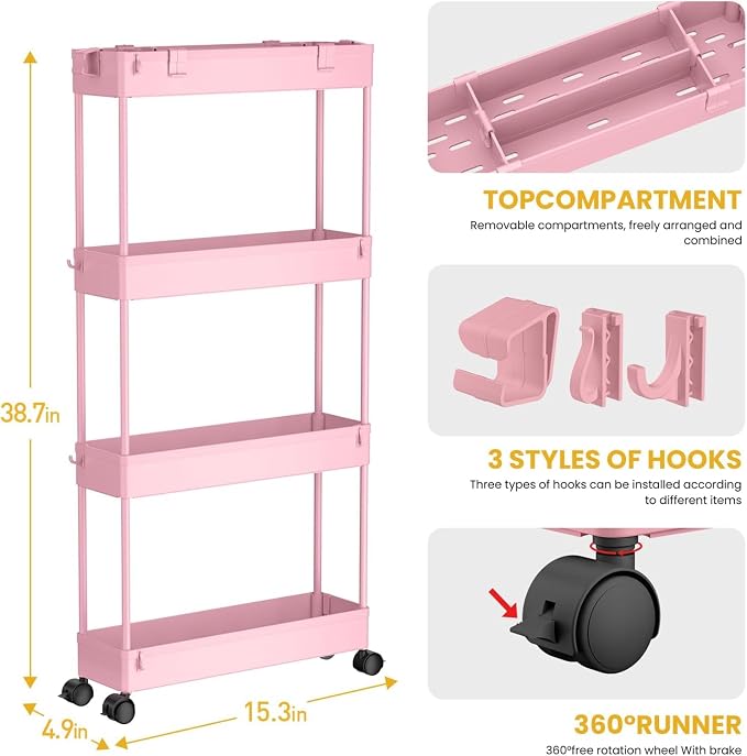 SPACELEAD 2-piece Set Slim Storage Cart 3 Tier,Bathroom Organizer Rolling Utility,Mobile Shelving Unit Slide Out for Office, Kitchen, Laundry Room & Narrow Places