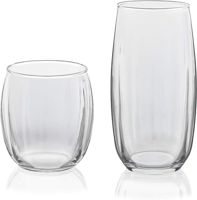 Libbey Samba Rocks and Tumbler Glass Cups Set of 16, All Purpose Everyday Drinking Glasses Set, Dishwasher Safe Modern Glassware Set for Events