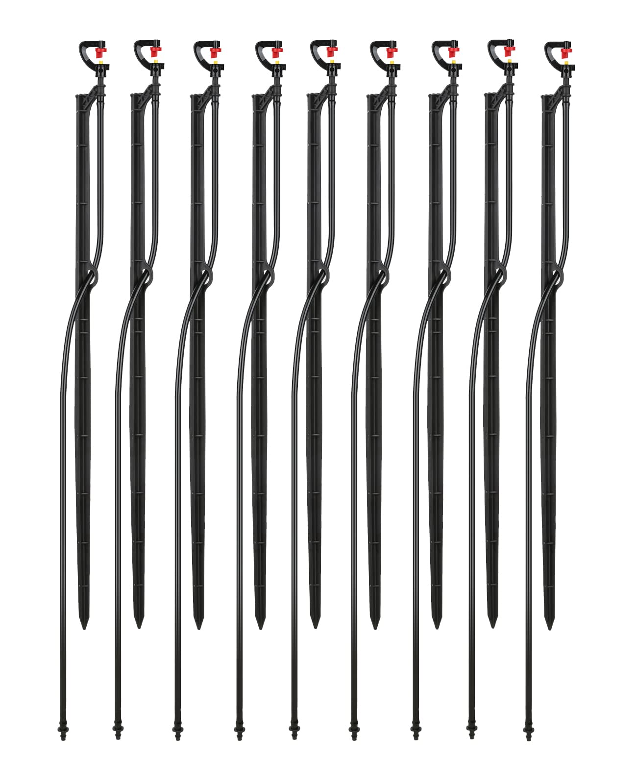 Drip Irrigation Micro Spray Emitter on 20 inch Stake with 1/4" Tubing and Barbed Coupler 180° Half Circle Pattern, 8.5’ Spraying Distance