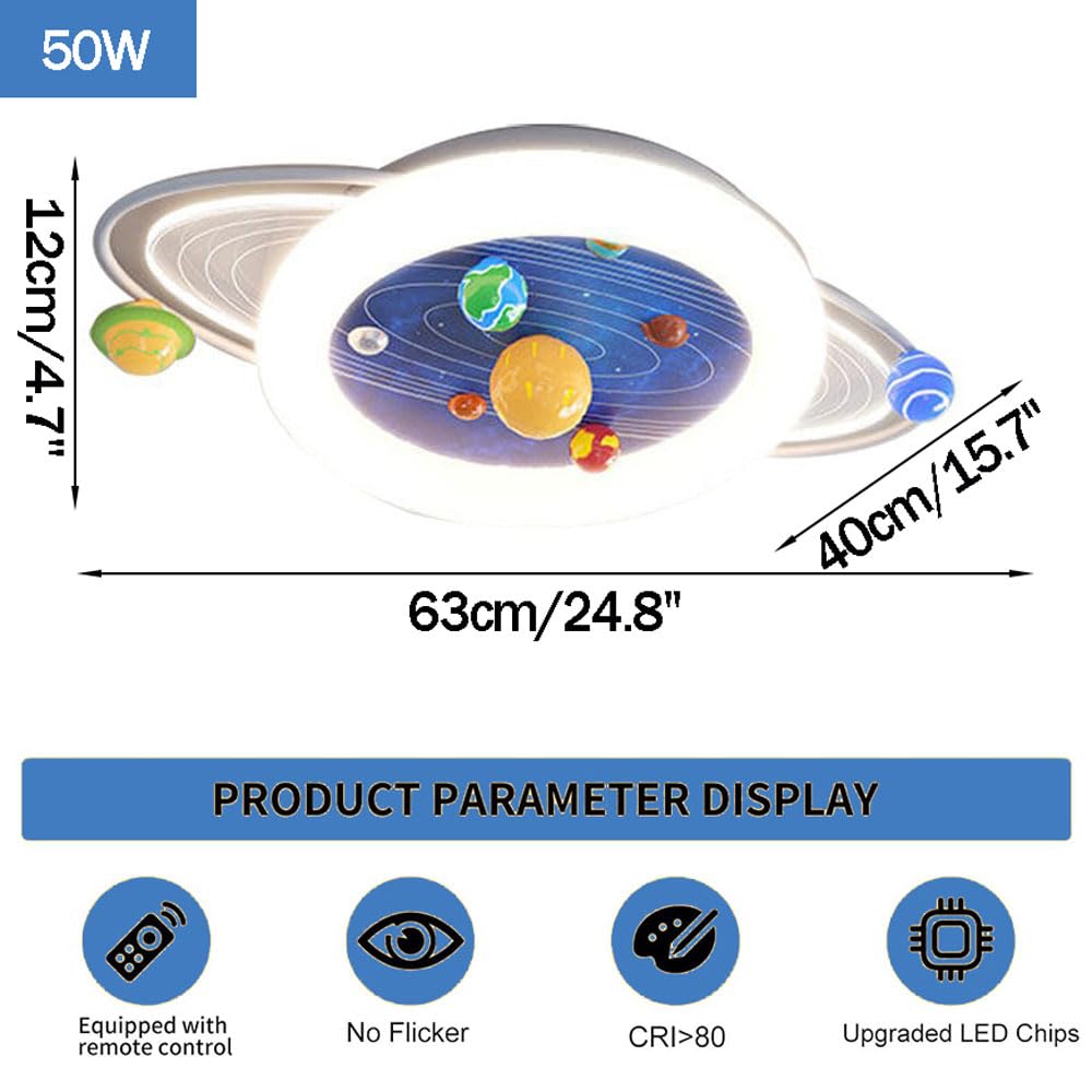 YXTSIMV LED Ceiling Lamp Modern Dimmable Creative (with Remote Control Device) 24.8-inch Universe Planet Acrylic Lampshade Suitable for Children's Room Nursery Kindergarten Girls/Boys Room