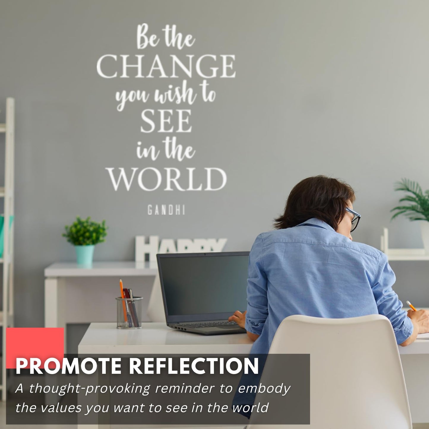 My Vinyl Story - Be The Change You Wish to See in The World Gandhi - Inspirational Wall Decal Sticker Quote Motivational Removable Vinyl Art for Home Classroom Office (Black, 17x24 inches)