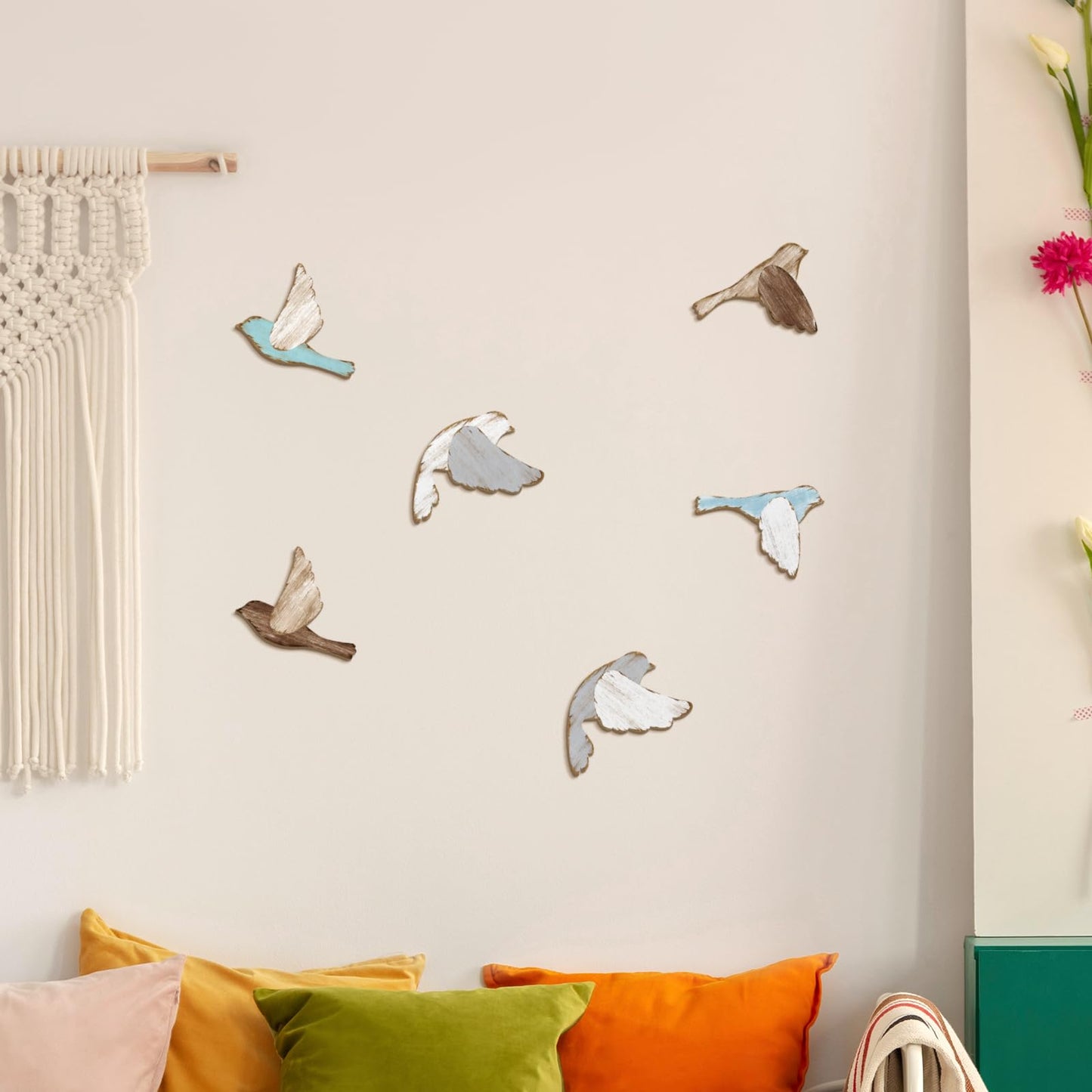 Wesiti 6 Pcs Rustic Bird Wall Art Farmhouse Wooden Flying Bird Rusty Scandinavian Home Wall Decor Art for Home Decorations Living Room Bedroom