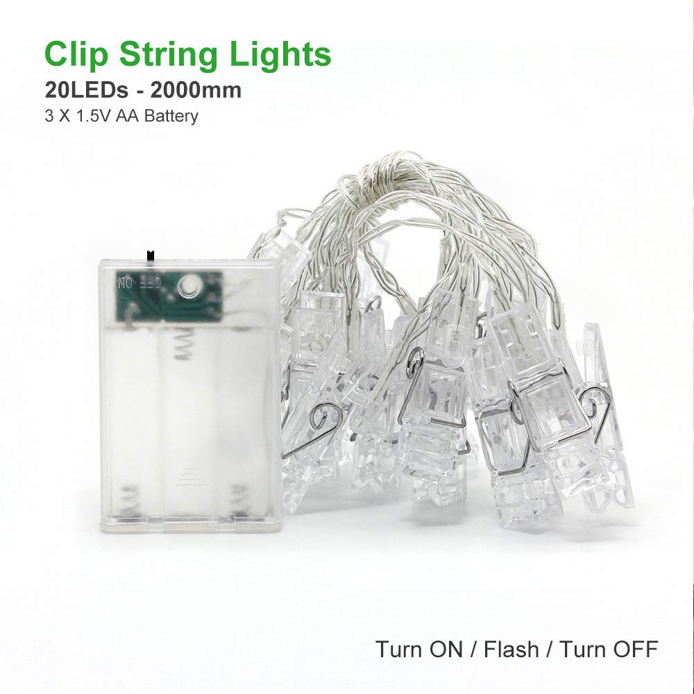 Dopheuor Photo Clip String Lights LED Fairy Clip String Lights Hanging Photo Pictures Battery Operated for Gifts Patio Christmas Bedroom Wedding Birthday Party Halloween Festival Decor (no Battery)