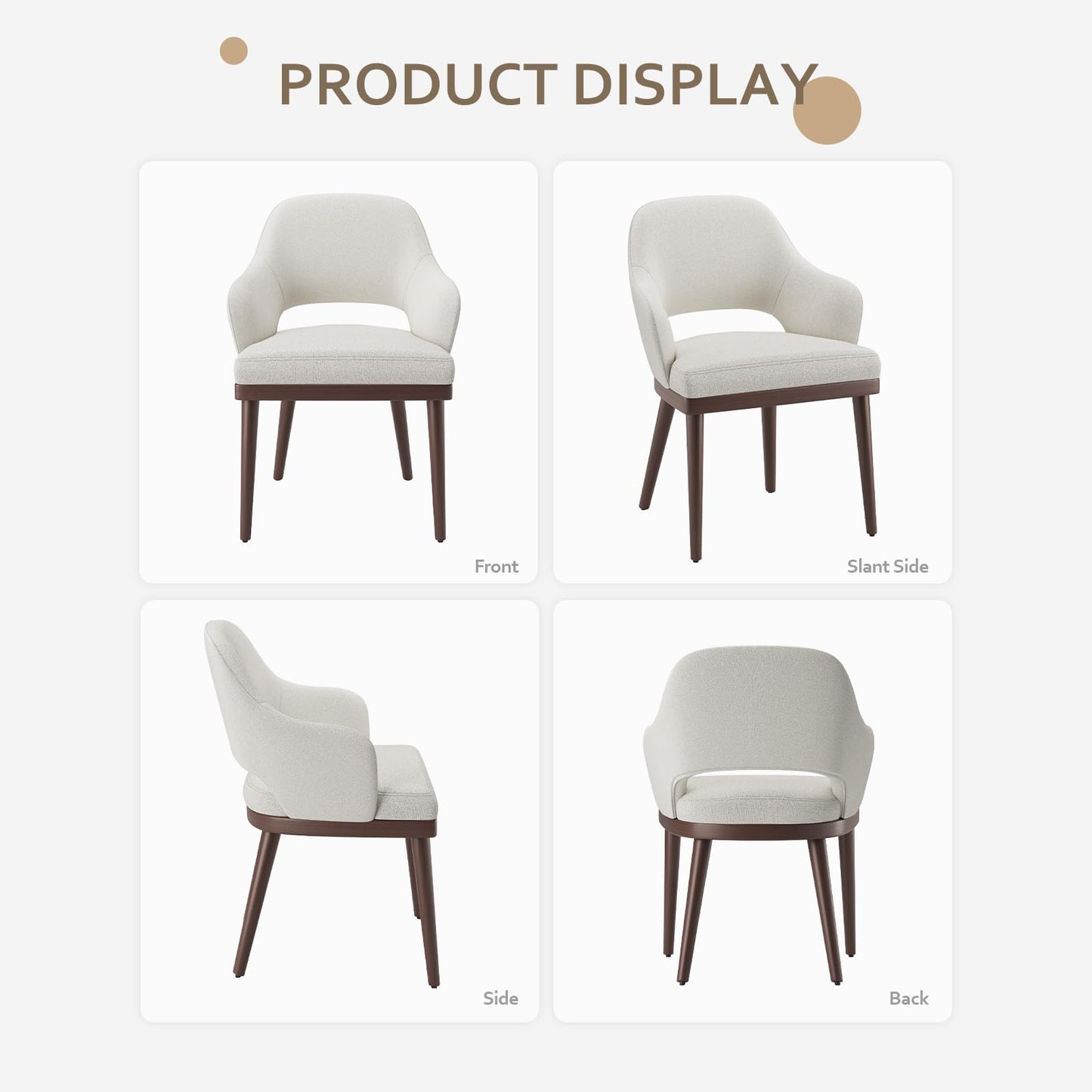 MALOL Wooden Dining Chairs Set of 4, Modern Fabric Upholstered Dining Room Chair, Kitchen Side Chairs, Farmhouse Dinner Chair with Open Back for Kitchen, Beige