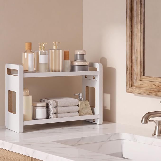 Bathroom Organizers And Storage,Bathroom Counter Organizer,Bathroom Counter Shelf,Bathroom Sink Organizer,Vanity Organizers,Vanity Storage,Makeup Organizer Countertop,Perfume Display(White 2 Tier)