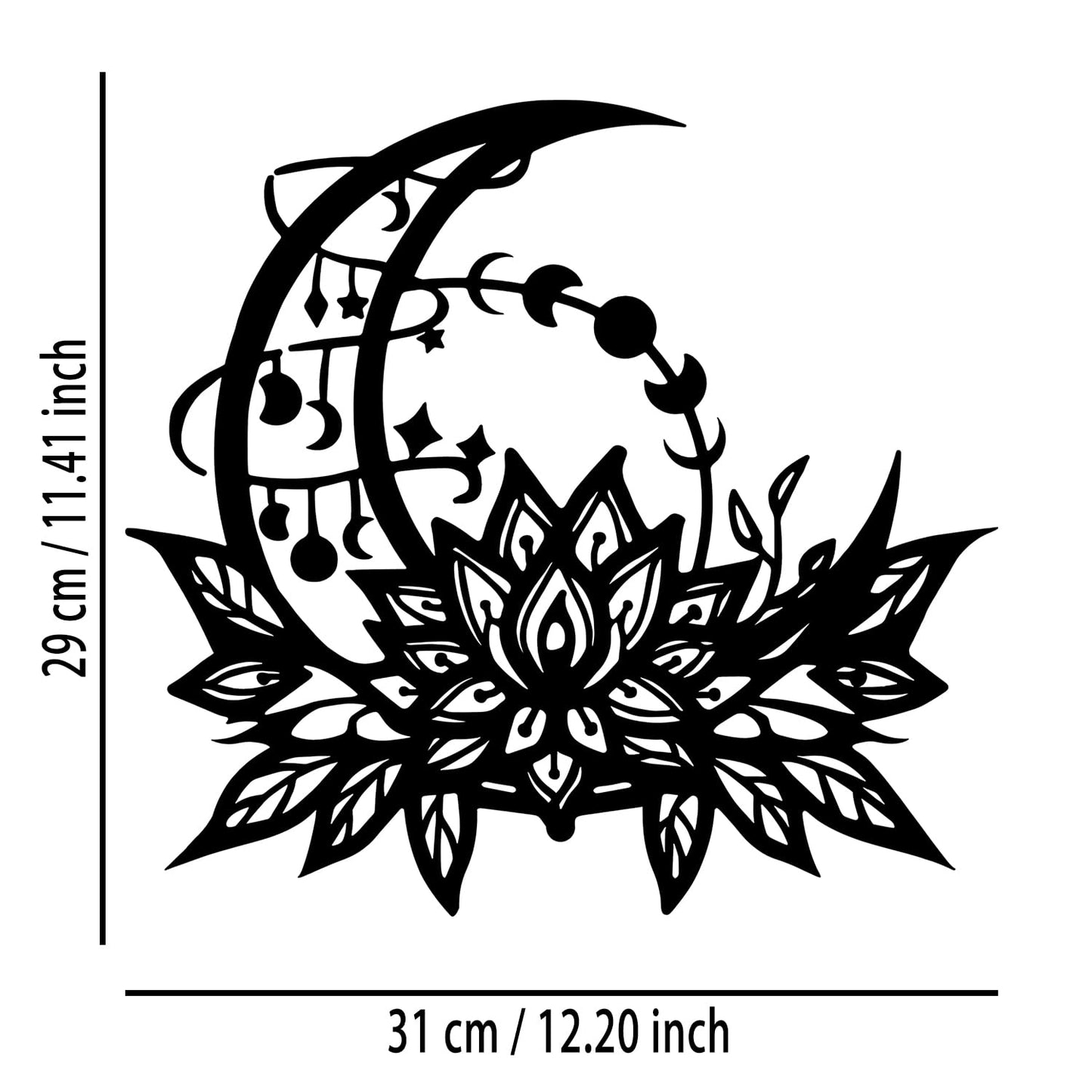 OPTYBVFD Moon Lotus Flower Metal Wall Decor - Moon Phase Room Decor Wall Art Home Decor for Living Room, Bedroom, Dining Room, Bathroom, Office (Black)