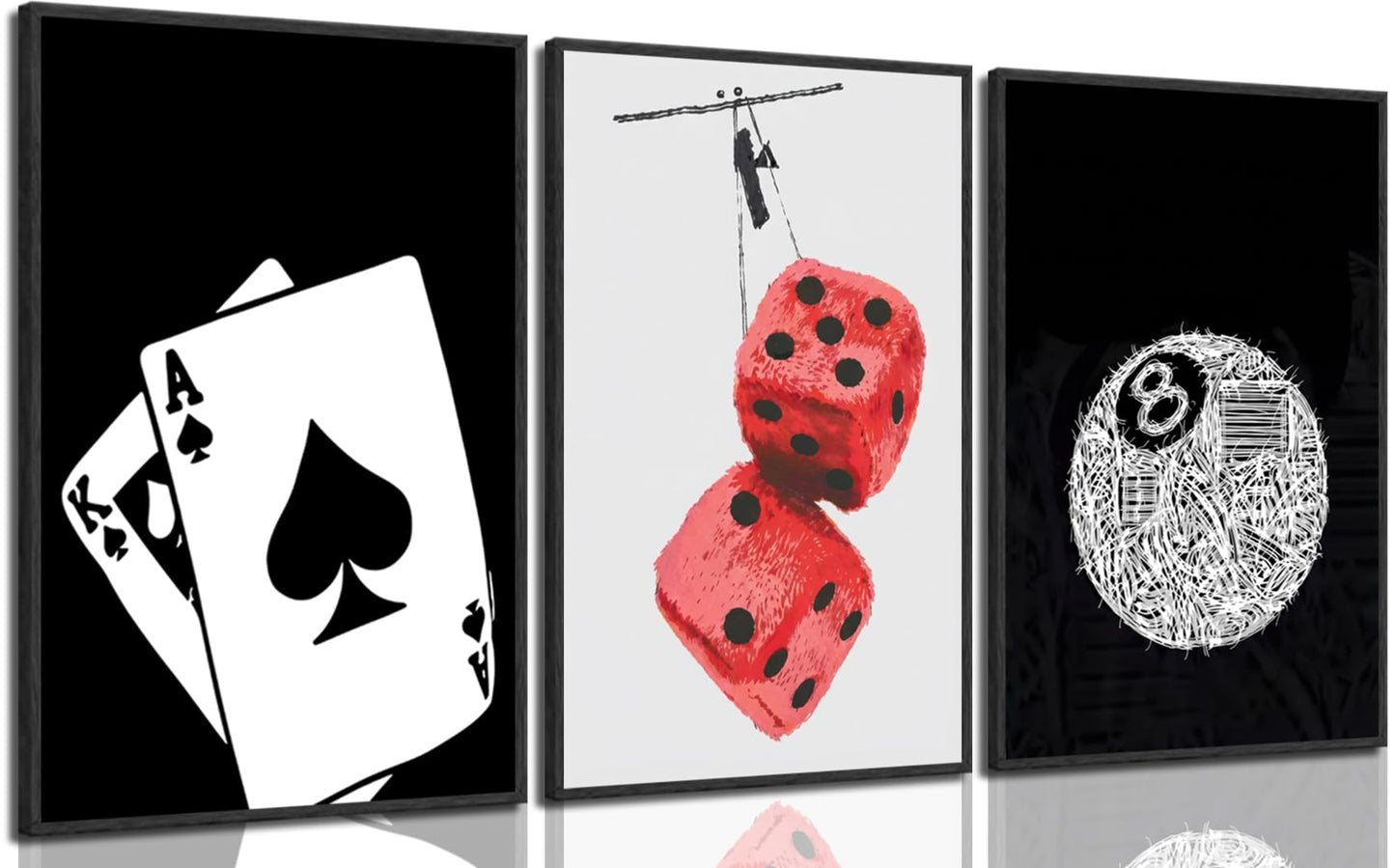 Electrilucn Trendy Graffiti 8 Ball Dice Black And White Poker Canvas Wall Art Funky Preppy Y2k Posters Prints Minimalist Painting Pictures Aesthetic Game Room Apartment Dorm Decor 12x16in Unframed