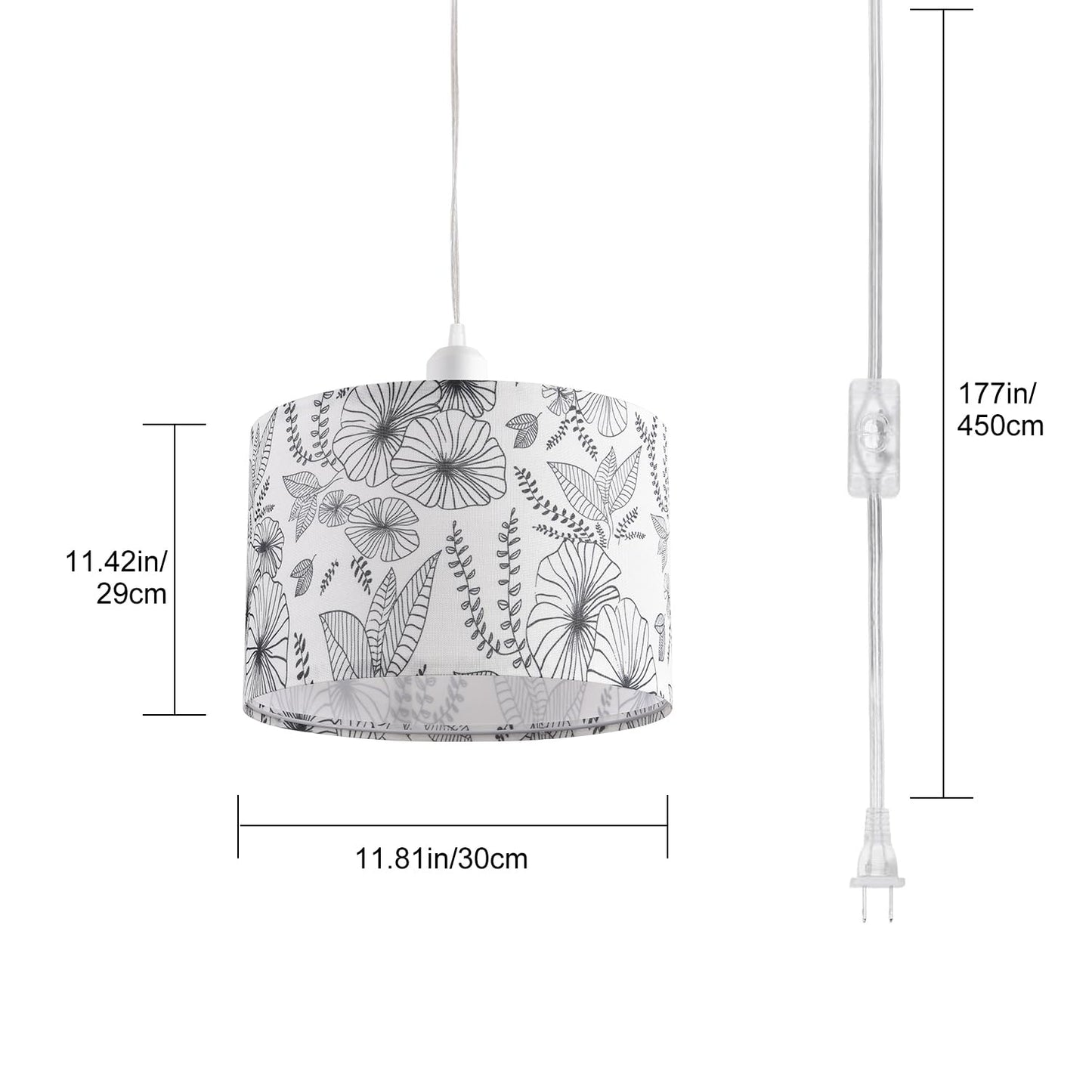 IHENGYANLT 2 Pack Plug in Pendant Light, Hanging Light with 15Ft Clear Cord, On/Off Switch, Flower Fabric Lamp Shade, Hanging Light Fixture for Bedroom, Kitchen, Living Room, Dining Table