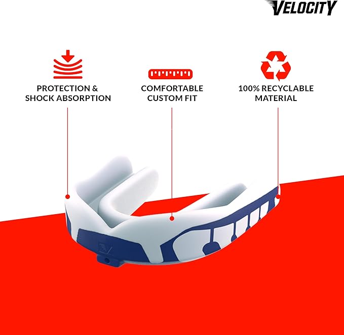Velocity Champion Youth Mouthguard, 1 Pack, Royal & Red - for Ages 11 to 18 - Ideal for Lacrosse, Football, Hockey, Basketball, Soccer, Boxing, Martial Arts, Field Hockey, and More