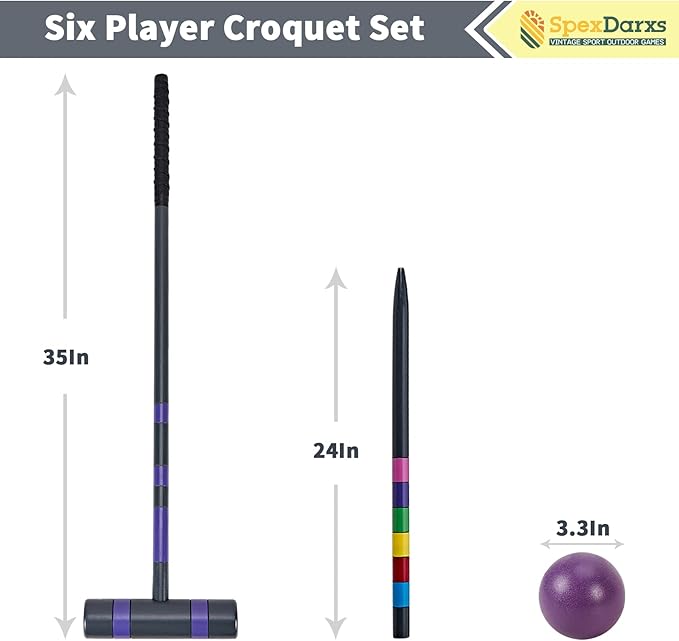 Six Player Deluxe Croquet Set, 35'' Croquette Game with Premium Wooden Mallets/Colored Balls/Wickets/Stakes/Carrying Bag, Outdoor Lawn Backyard Games for Teens Adults Family