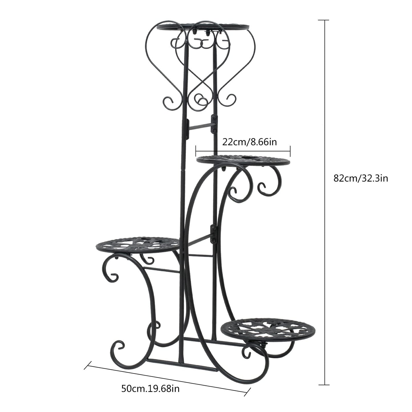 Kaichenyt Plant Stand Black Metal 4-Tier 32.3 inch Flower Display Rack Tiered Corner Flower Display Holder Indoor Outdoor Elegant Flower Pot Holder for Patio Balcony Garden Home Decorative