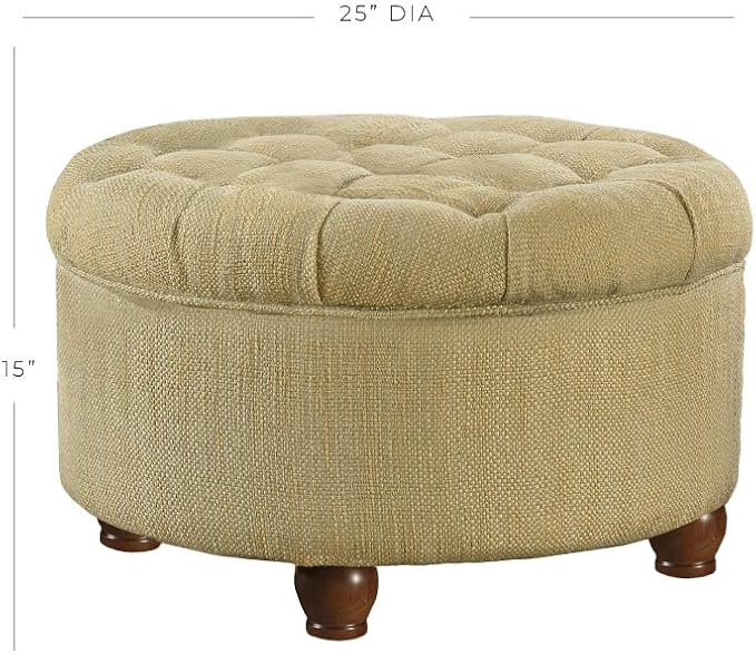 Homepop Home Decor |N8264-F1077 | Button Tufted Woven Round Storage Ottoman | Ottoman with Storage for Living Room & Bedroom, Tan & Cream Tweed
