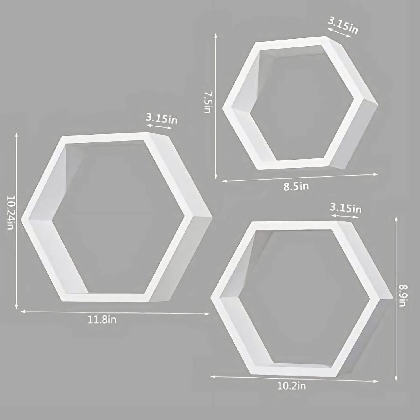 ROSE BLOOM Set of 3 White Wood Hexagon Shelves for Wall Decor - Farmhouse Honeycomb Shelves for Living Room Decor, Kitchen Storage, Mounted Storage - Durable, Stylish & Versatile