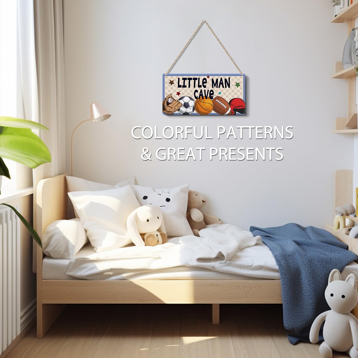 Boys Sports Little Man Cave Sign Boys Room Decor Soccer Basketball Baseball Football Wall Decor Wooden Hanging Plaque Wood Sign Home Bathroom Living Room Farmhouse Playroom Bedroom Nursery Decor