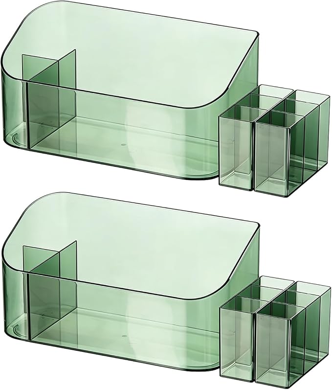 SUNFICON 2 Pack Makeup Trays Organizers Holders Cosmetic Display Cases Tabletop Desktop Vanity Countertop Bathroom Wall Cabinet Medicine Storage Boxes for Womens Ladies Girls Crystal Green