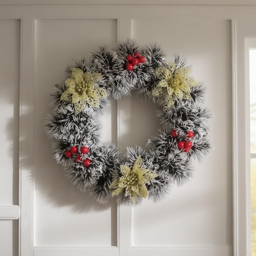 Christmas Wreath for Front Door, Pinecone Ornaments Wreath for Winter Tree, Holiday Party Decorations