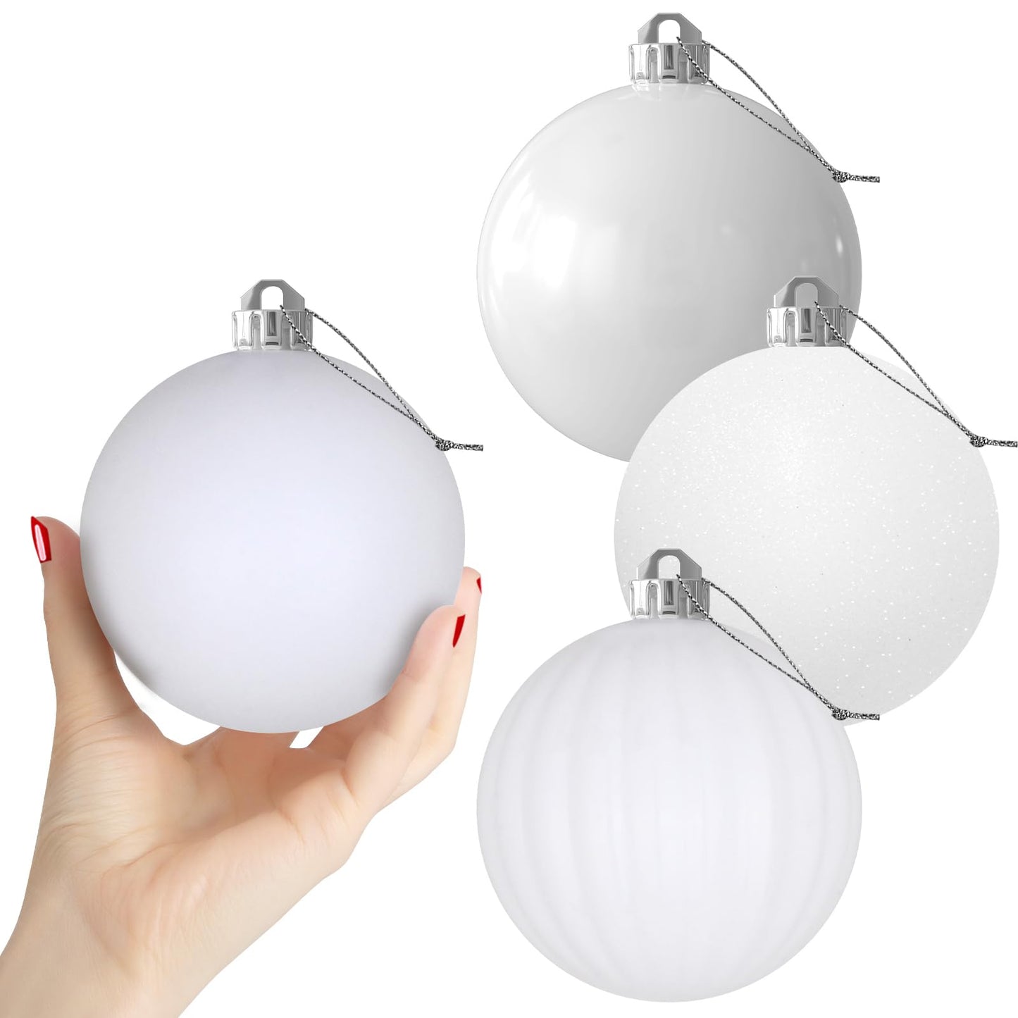 White 4.0" Large Christmas Balls - Christmas Tree Decoration Ornaments Shatterproof Hanging Balls for Birthday Halloween Holiday Wedding Decorations Set of 4pcs