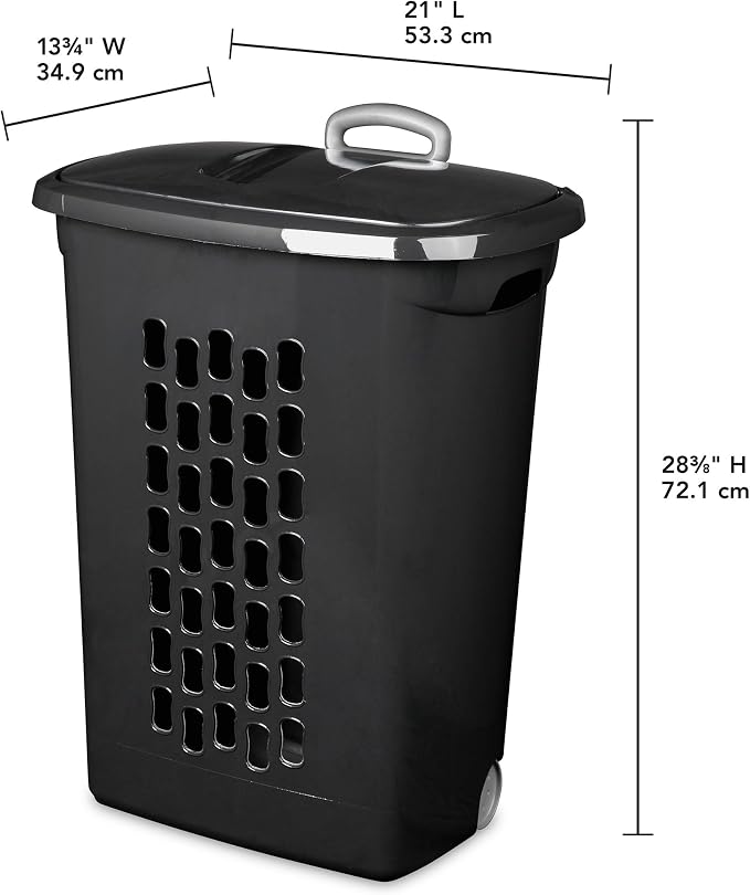 Sterilite 3-Pack Ultra Laundry Hamper with Lid and Wheels, Plastic Clothes Basket, Black - Dirty Clothing Storage Organizer with Handles for Bedroom, Bathroom, and Closet