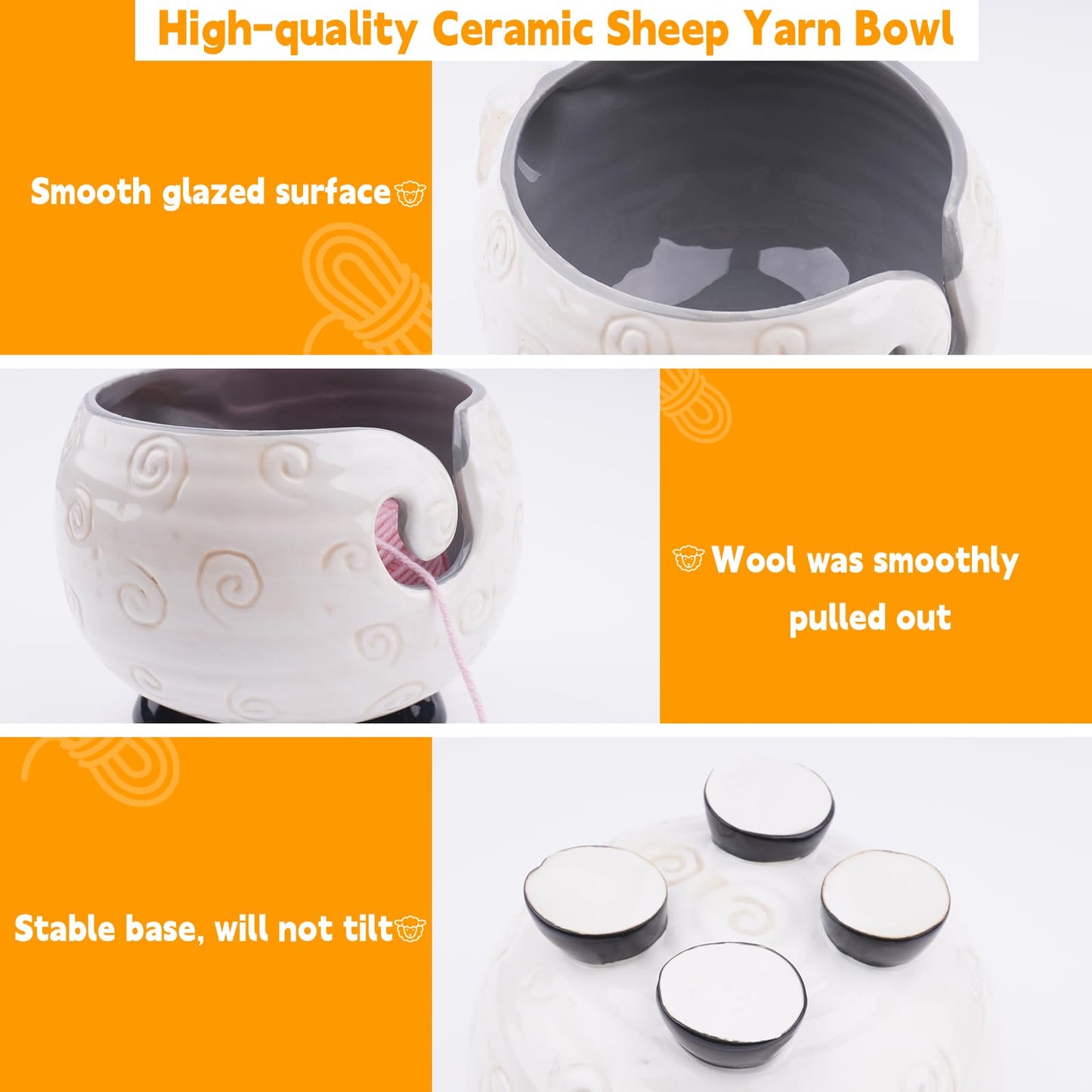 Weabetfu Sheep Ceramic Yarn Bowl Knitting Yarn Bowl Handmade Craft Knitting Bowls Crocheting and Knitting Supplies Organizer,Perfect for Mother's Day and Christmas Gift