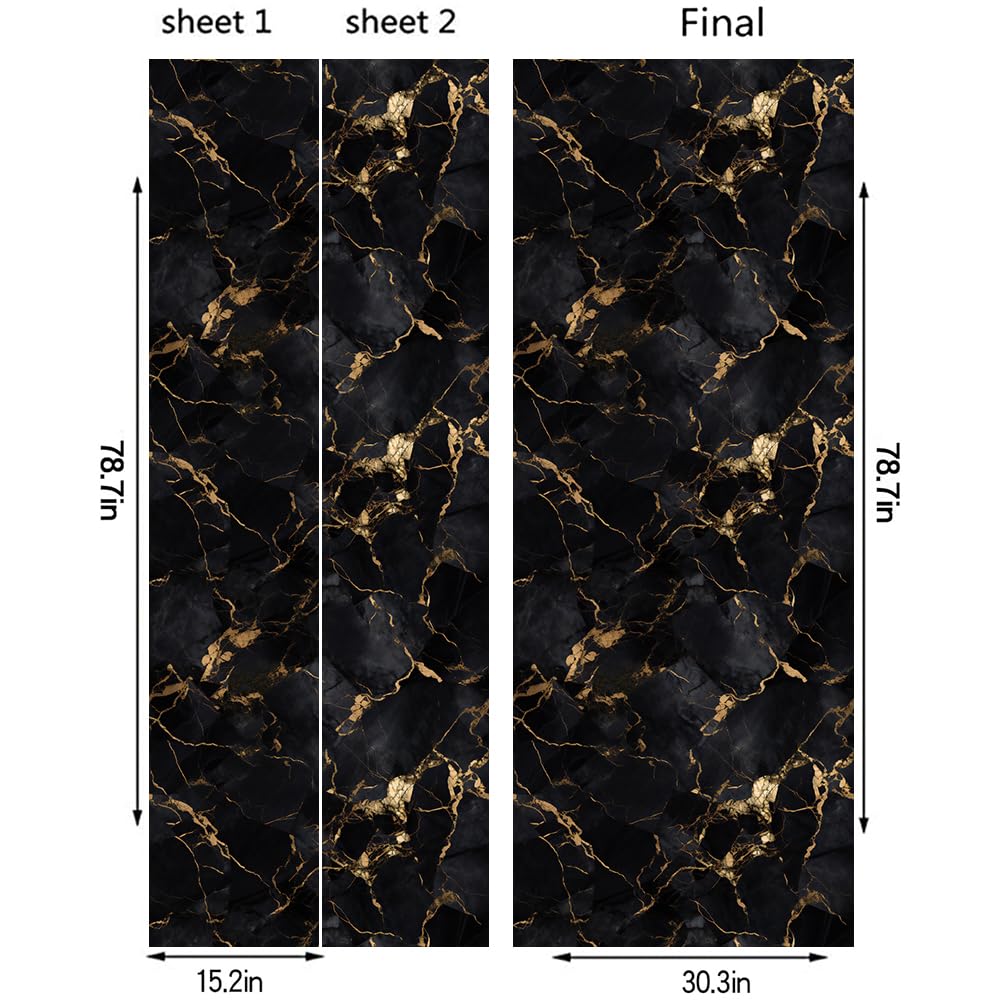 REDAMANCY Modern Black Gold Marble Abstract Peel and Stick Door Stickers Vinyl Mural Decals Decor Modern Wallpaper Self-Adhesive, Waterproof, Removable