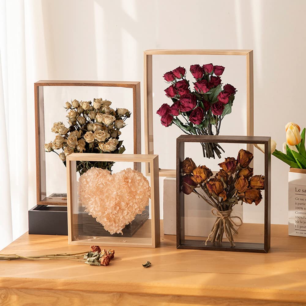 Brown Dried Flower Display Stand - Double Sided Plexiglass Shadow Box, Handicrafts (8x12)