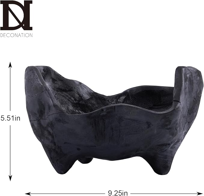 DN DECONATION Oak Wood Black Decorative Bowl-9.25x5.51 Inch Small Bowl for Entryway Key, Fruit, Candy with feet, Boho Farmhouse Home Decor for Dining Room, Coffee Table Centerpiece