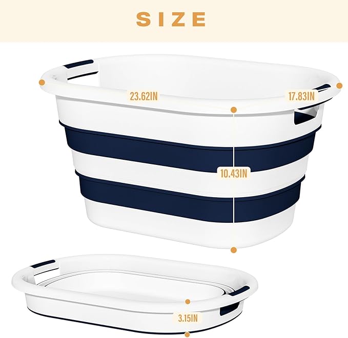 OOAMBB 43L(11.5Gallon) Collapsible Laundry Baskets plastic, Pop Up Laundry hamper/Storage Container, Foldable Laundry Basket with Large Capacity,Sturdy,Space Saver (Blue, 2 Packs)