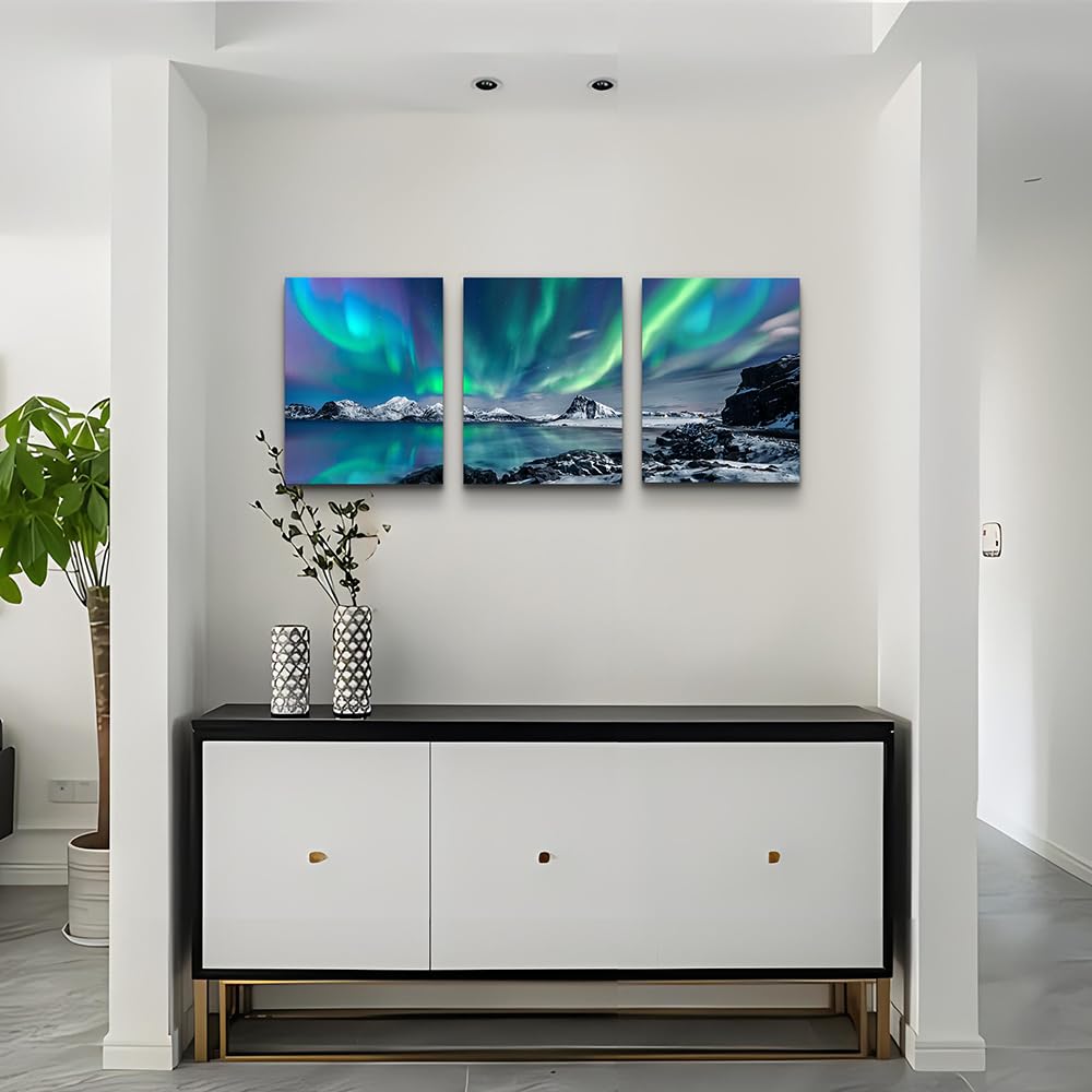 MHARTK66 Wall Art for Bedroom Wall Decor for Living Room Office Decor Abstract Mountain Aurora Landscape Painting 3 Piece Scenic Framed Canvas Art Prints Ready to Hang Kitchen Wall Pictures Home Decor