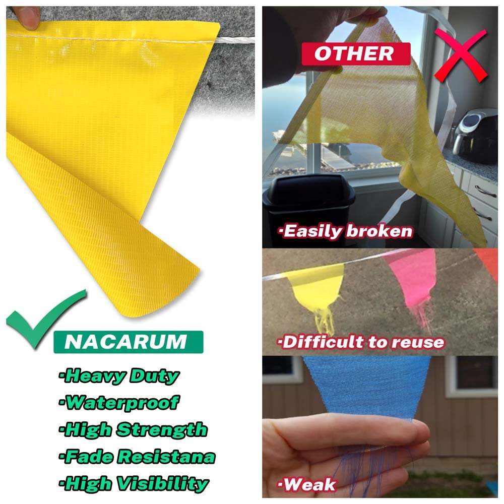 NACARUM Yellow & White & Green Pennant Banner Flags | OSHA 500lb Rated | Strand Fade Resistant 【102FT】