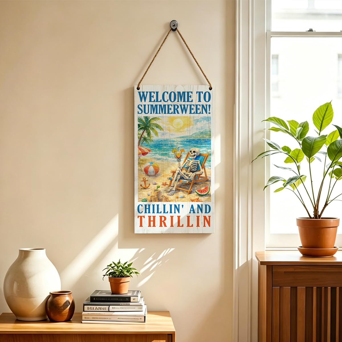 Summer Wooden Hanging Sign, Welcome to Summerween Decor, Printed Wood Wall Art Signs, Summer Gifts For Friends, Welcome Sign, Home Farmhouse Porch Decor