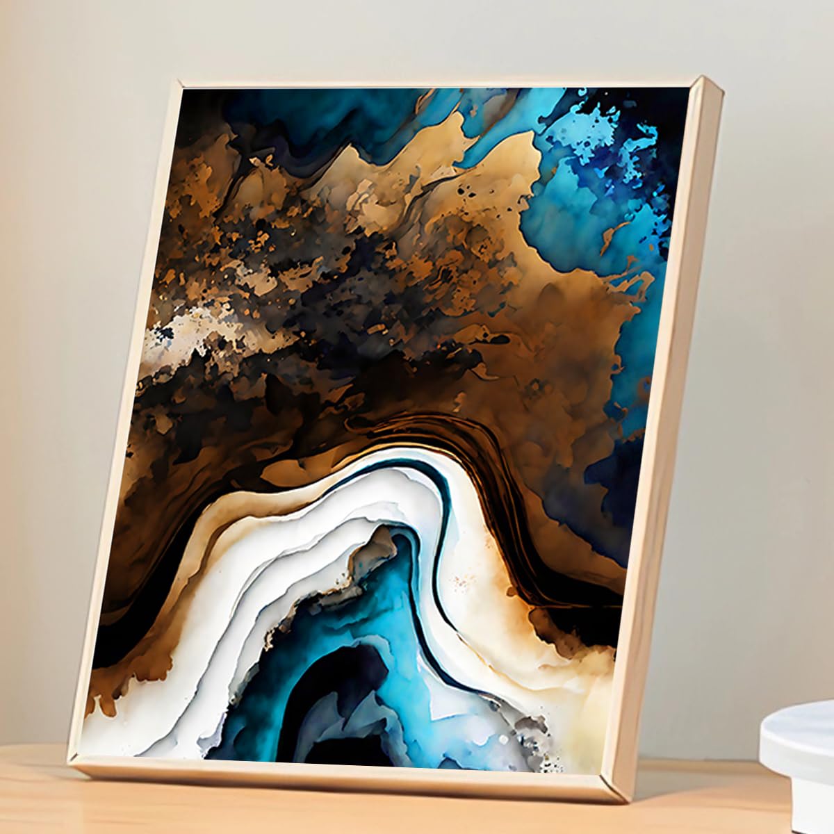 QPOKLAF Abstract Canvas Wall Art for Living Room, Brown Blue Art Posters Living Room Modern Art Decorations Set of 4 (8x10 Inch, Unframed)