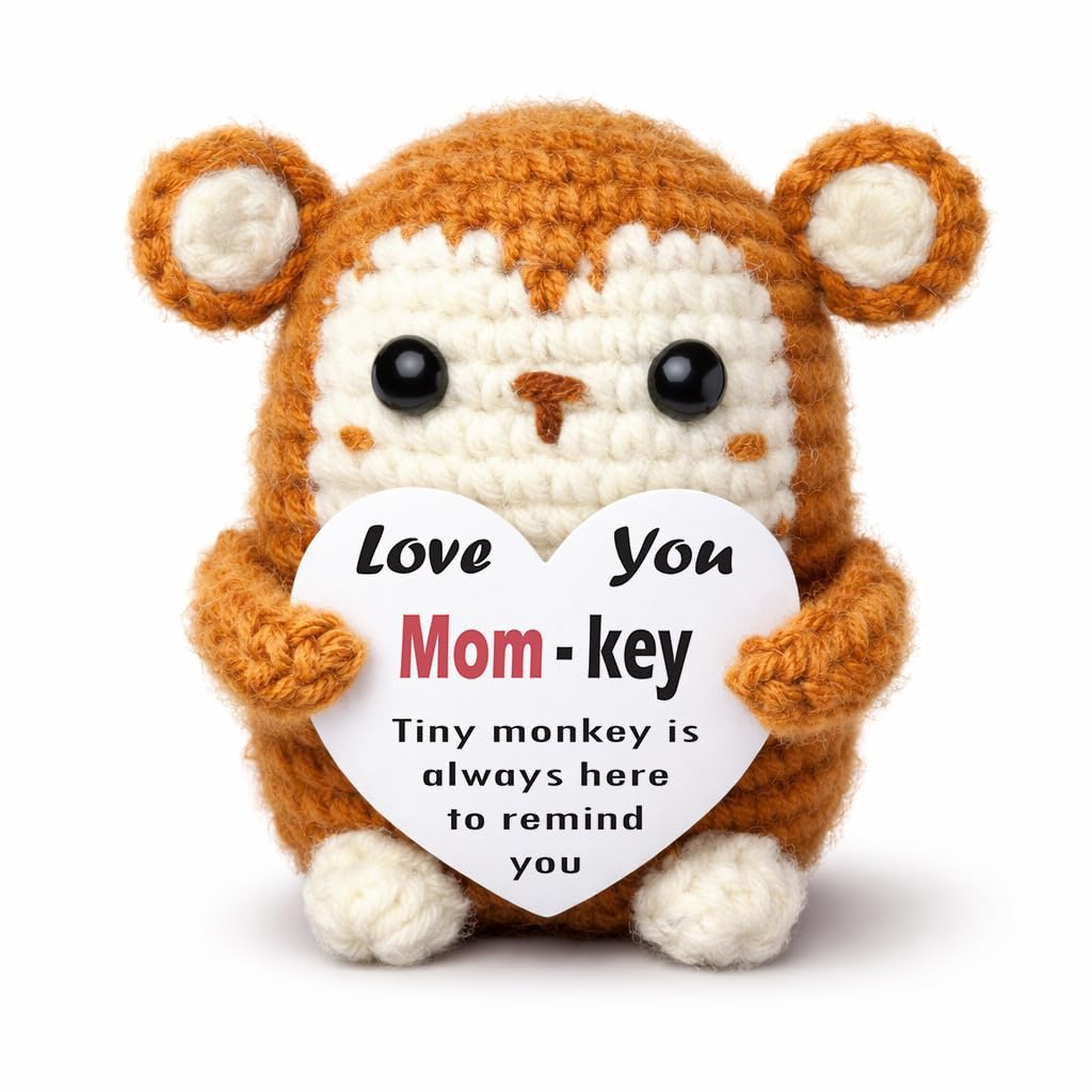 Viaosanza Mother's Day Handmade Crochet Monkey Gift, Daily Love Reminder Desktop Decoration for Stepmother Godmother Women from Daughter Son, Mini Cute Animal Themed Gratitude Emotional Souvenir