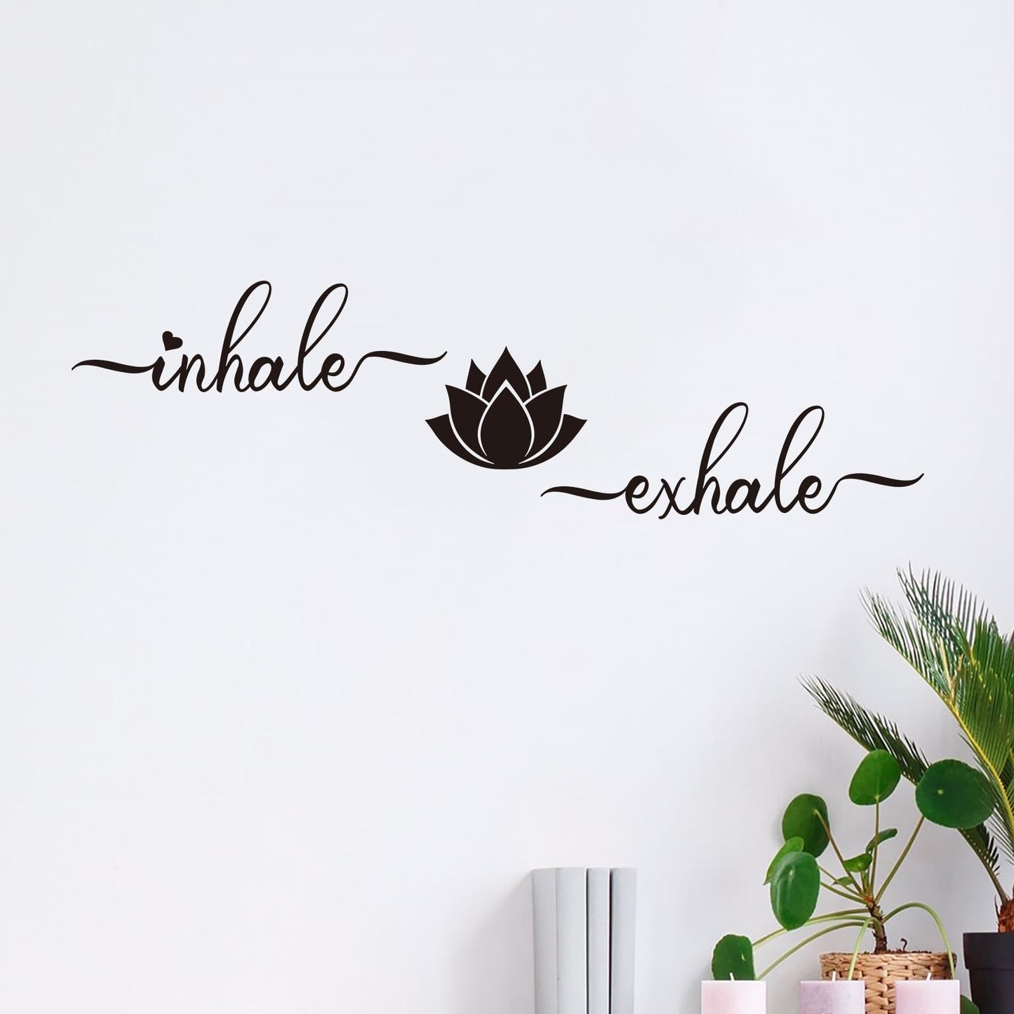 Yoga Quotes Wall Stickers for Bedroom: Zen Lotus Flower Home Meditation Vinyl Art Wall Decals for Living Room Bathroom Kitchen Office - Inhale Exhale 25" X 7"